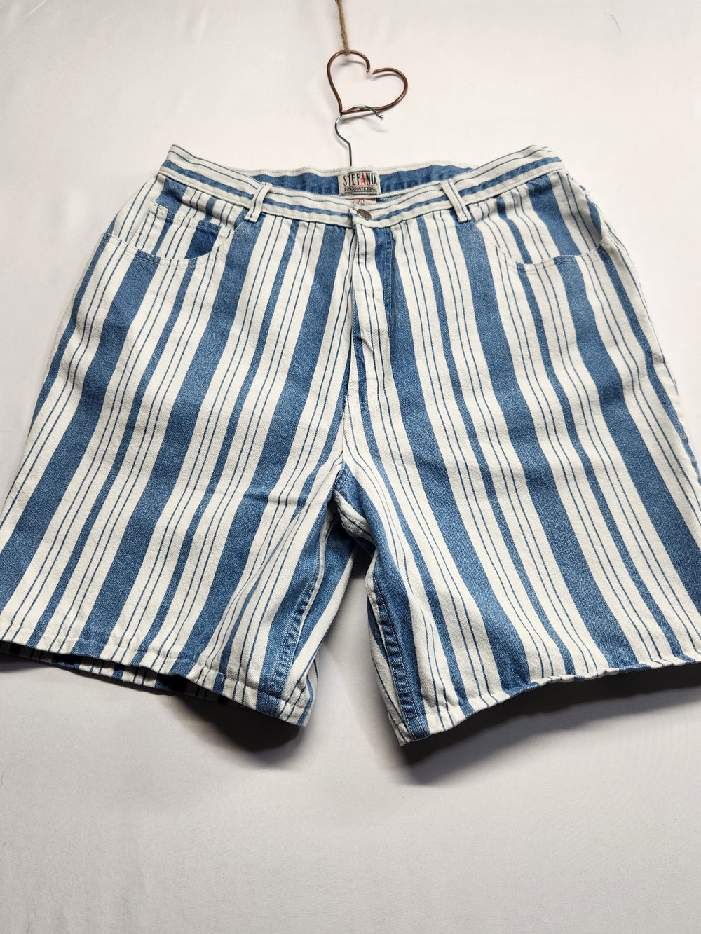 ⭐️Vintage 90s Stefano International Striped Denim Bow Mom Shorts High Waist 20